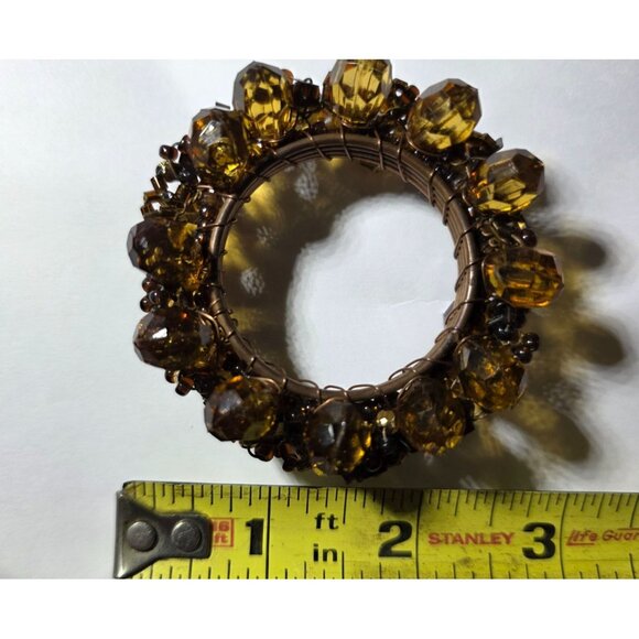 Brown Amber tone Beaded Napkin Rings Wire Wrap Design autumn Thanksgiving - Picture 4 of 4